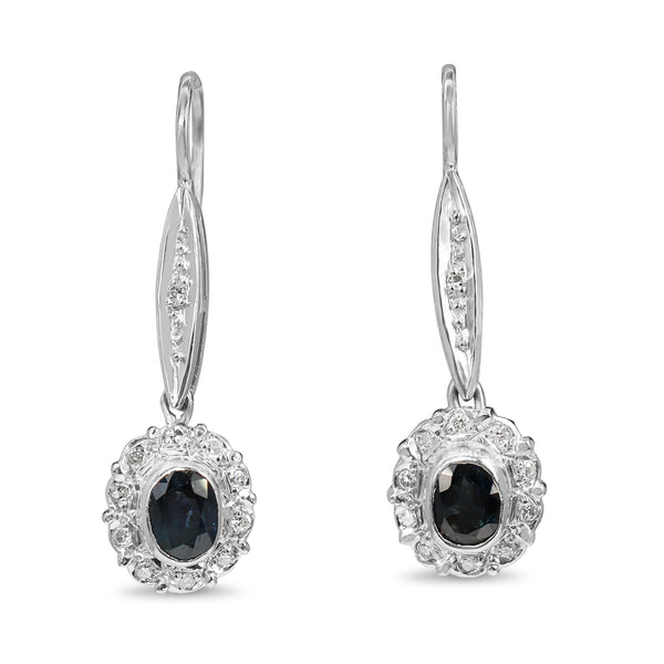 Palladium Vintage Sapphire and Diamond Drop Earrings