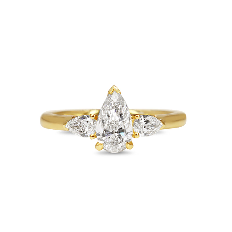 18ct Yellow Gold 3 Stone Pear Diamond Ring