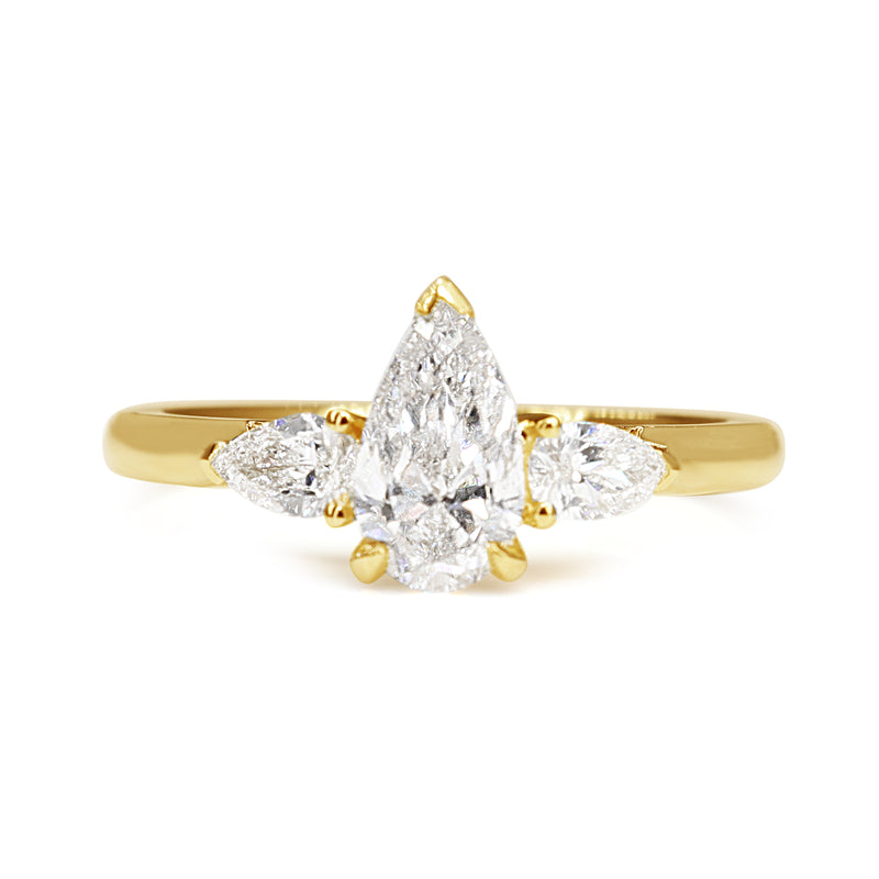 18ct Yellow Gold 3 Stone Pear Diamond Ring