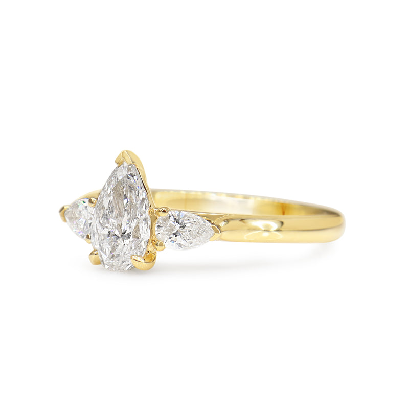 18ct Yellow Gold 3 Stone Pear Diamond Ring