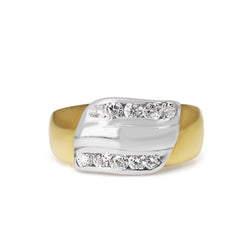 14ct Yellow and White Gold Channel Set Diamond Chunky Band Ring
