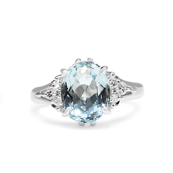 Platinum Aquamarine and Diamond Vintage Ring