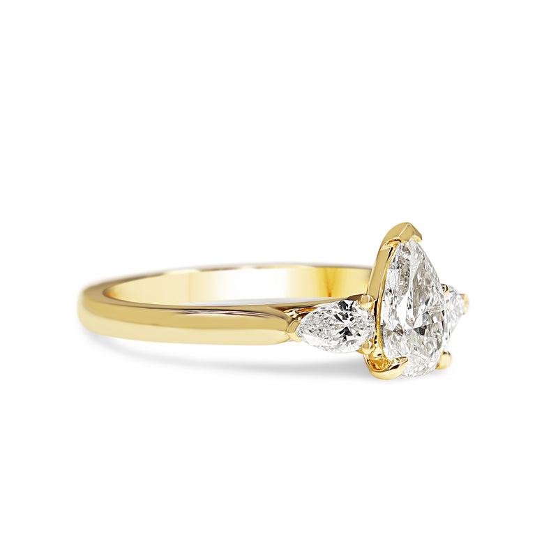 18ct Yellow Gold 3 Stone Pear Diamond Ring