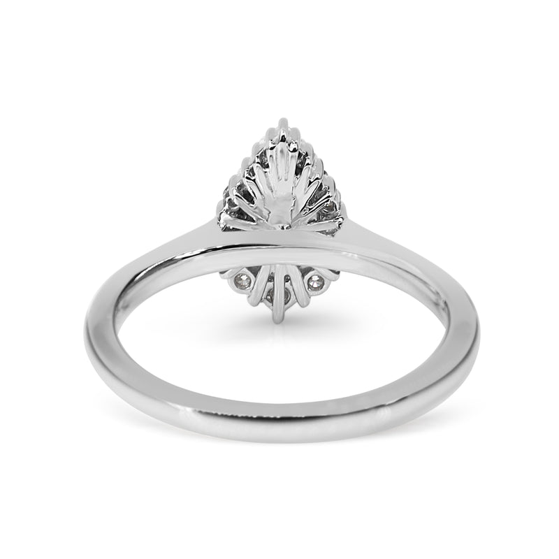 18ct White Gold Graduated Pear Diamond Halo Ring