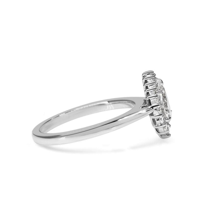 18ct White Gold Graduated Pear Diamond Halo Ring