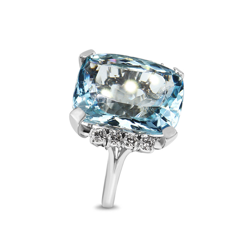Platinum Aquamarine and Diamond Cocktail Ring