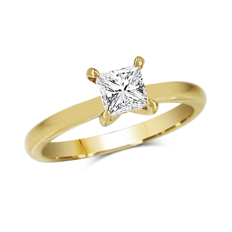 18ct Yellow Gold Princess Cut Solitaire Diamond Ring