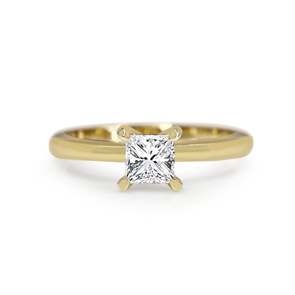 18ct Yellow Gold Princess Cut Solitaire Diamond Ring