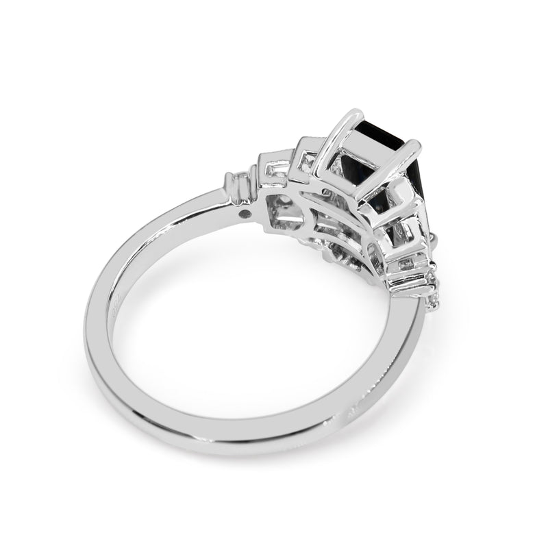 18ct White Gold Sapphire and Diamond Deco Style Ring