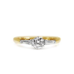 18ct Yellow and White Gold 3 Stone Brilliant and Baguette Cut Diamond Ring