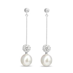 14ct White Gold 9.3mm South Sea Pearls and Crystal Earrings
