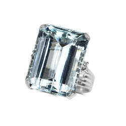 14ct White Gold Vintage Aquamarine and Diamond Ring