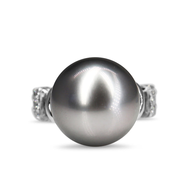 Platinum 14mm Tahitian Pearl and Diamond Ring