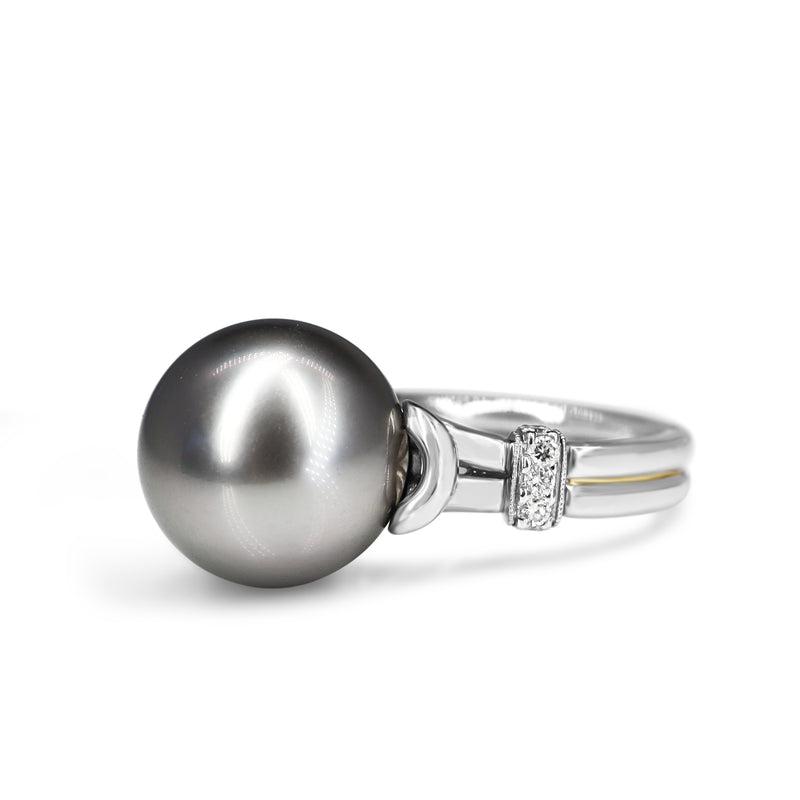 Platinum 14mm Tahitian Pearl and Diamond Ring