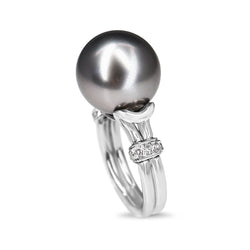 Platinum 14mm Tahitian Pearl and Diamond Ring