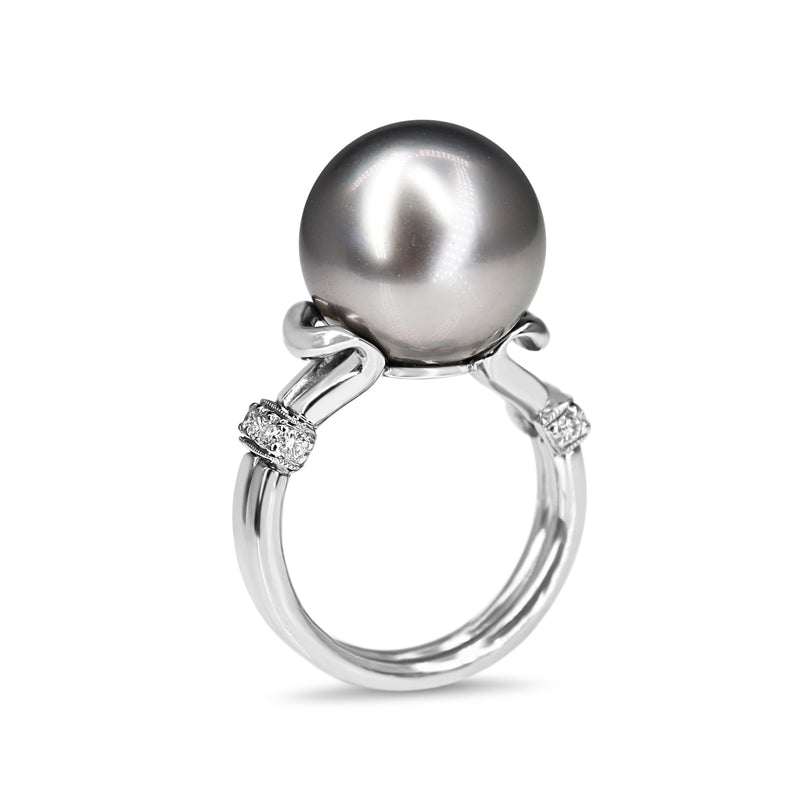 Platinum 14mm Tahitian Pearl and Diamond Ring