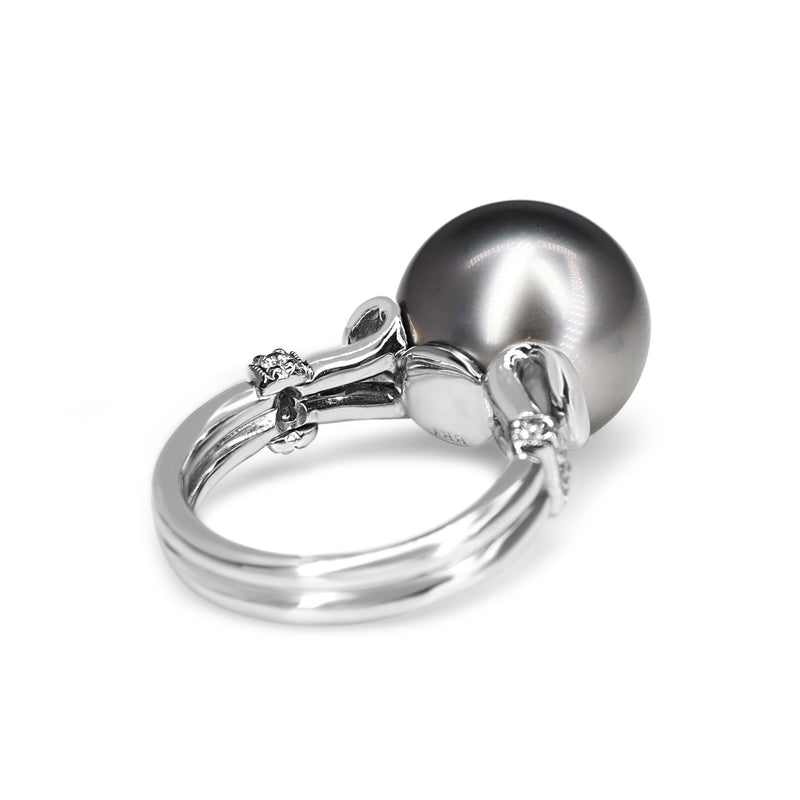 Platinum 14mm Tahitian Pearl and Diamond Ring