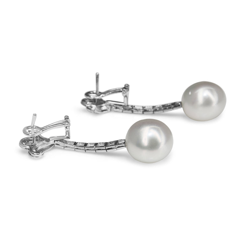 Palladium Deco Vintage Single Cut Diamond and 12mm South Sea Pearl Earrings