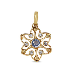 18ct Yellow Gold Sapphire and Diamond Star Shaped Pendant / Enhancer