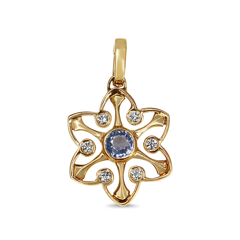 18ct Yellow Gold Sapphire and Diamond Star Shaped Pendant / Enhancer