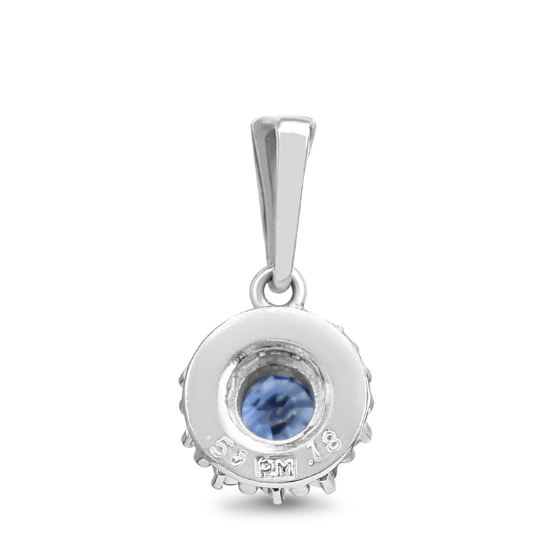 Platinum Sapphire and Diamond Halo Pendant