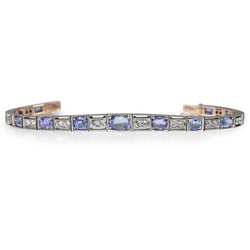 Silver Art Deco White and Blue Sapphire Bracelet