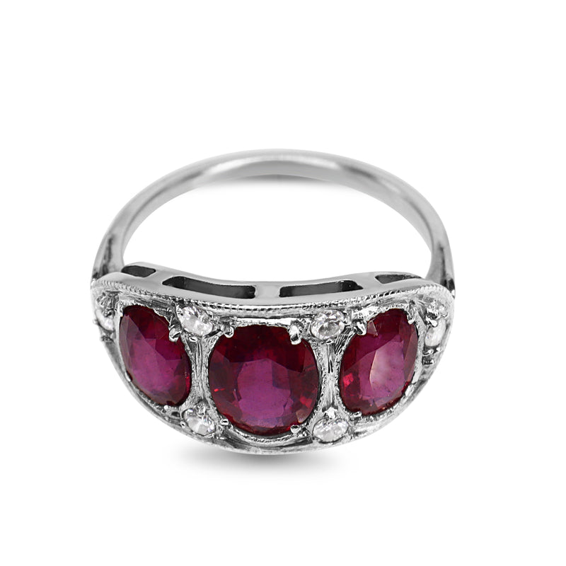 18ct White Gold and Platinum 3 Stone Ruby and Diamond Ring