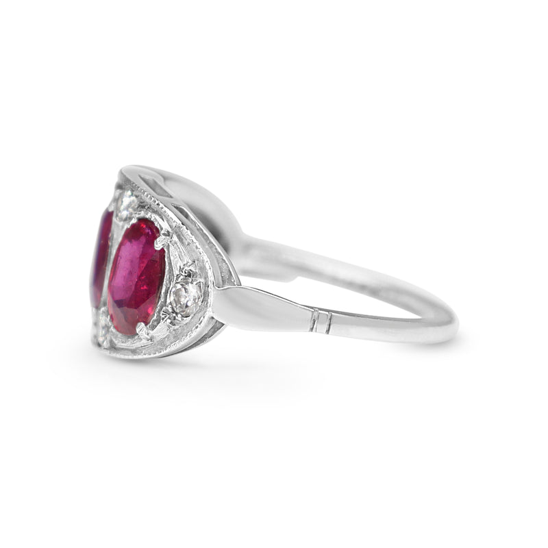 18ct White Gold and Platinum 3 Stone Ruby and Diamond Ring