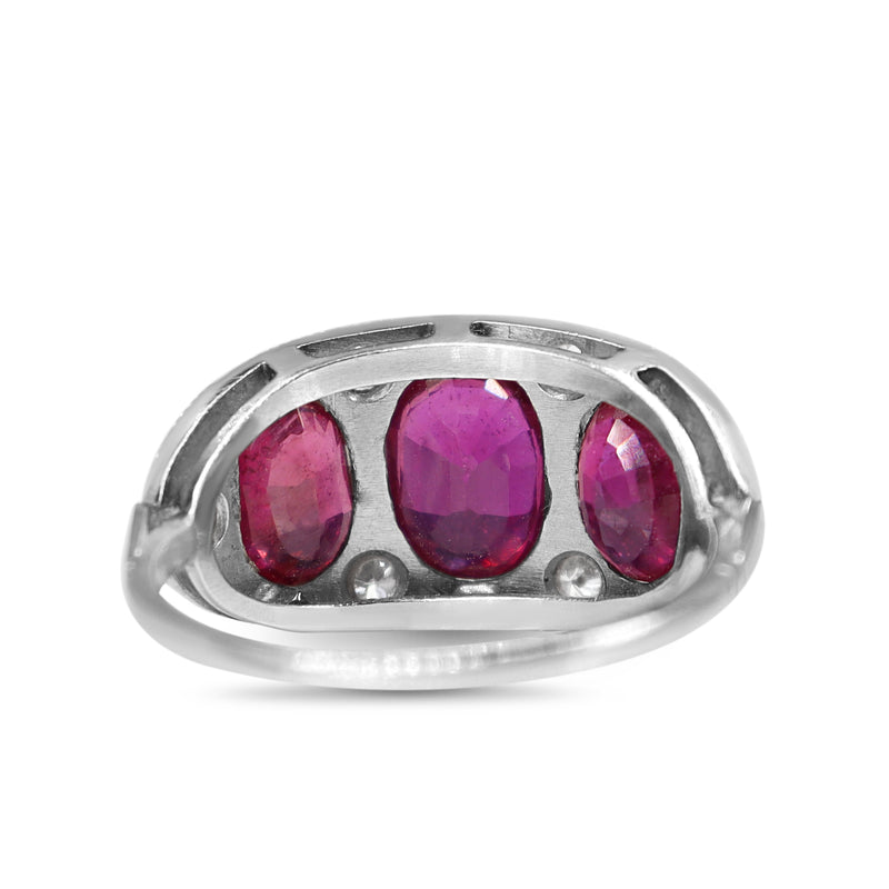 18ct White Gold and Platinum 3 Stone Ruby and Diamond Ring