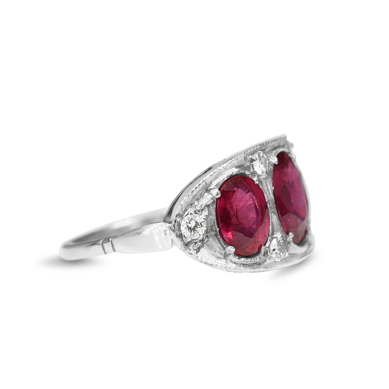 18ct White Gold and Platinum 3 Stone Ruby and Diamond Ring