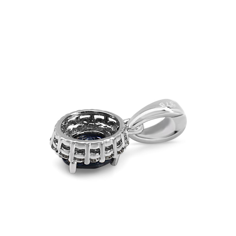 9ct White Gold Sapphire and Diamond Halo Pendant