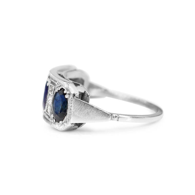 Platinum and 18ct White Gold 3 Stone Sapphire and Diamond Ring