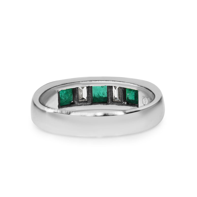 Platinum Emerald and Diamond 5 Stone Ring