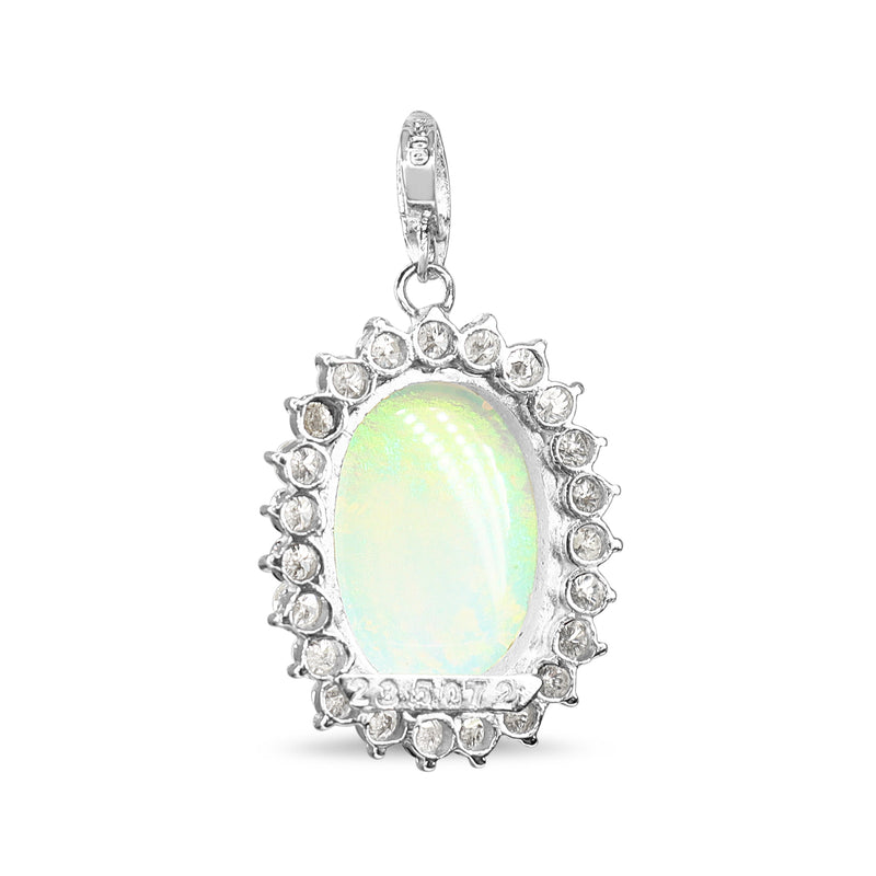 Platinum Opal and Diamond Vintage Halo Pendant