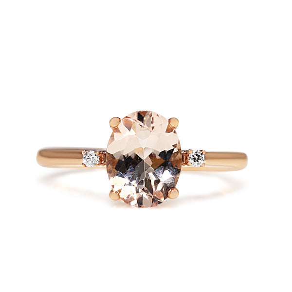 9ct Rose Gold Morganite and Diamond 3 Stone Ring