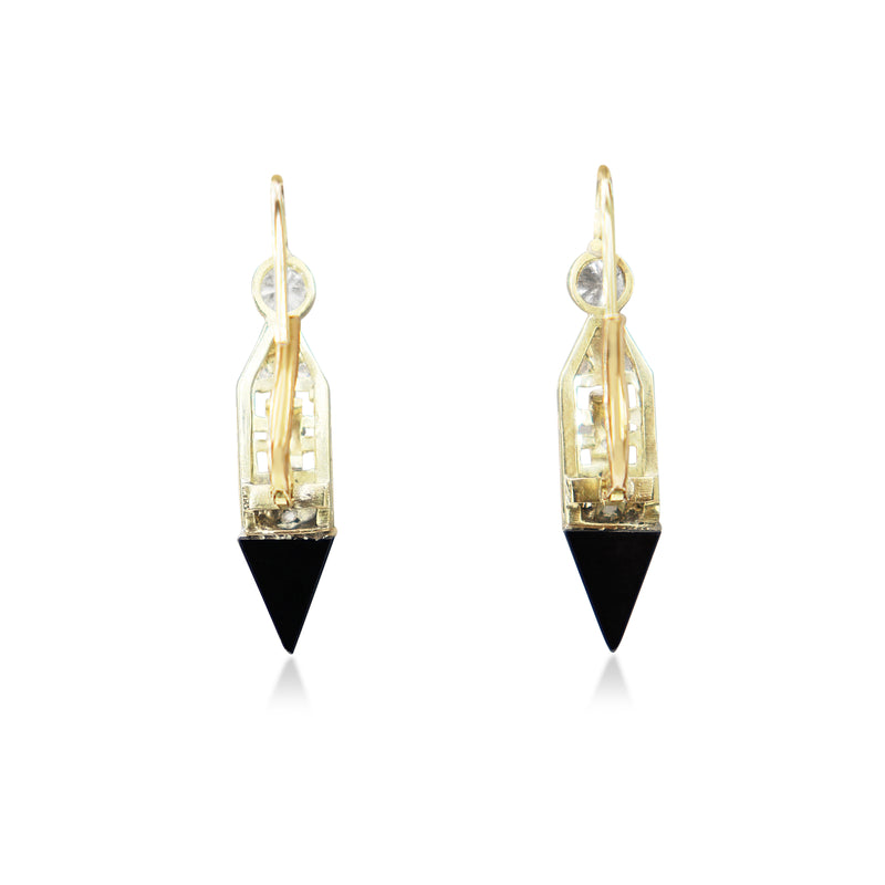 18ct Yellow and White Gold Antique Onyx and Diamond Earrings