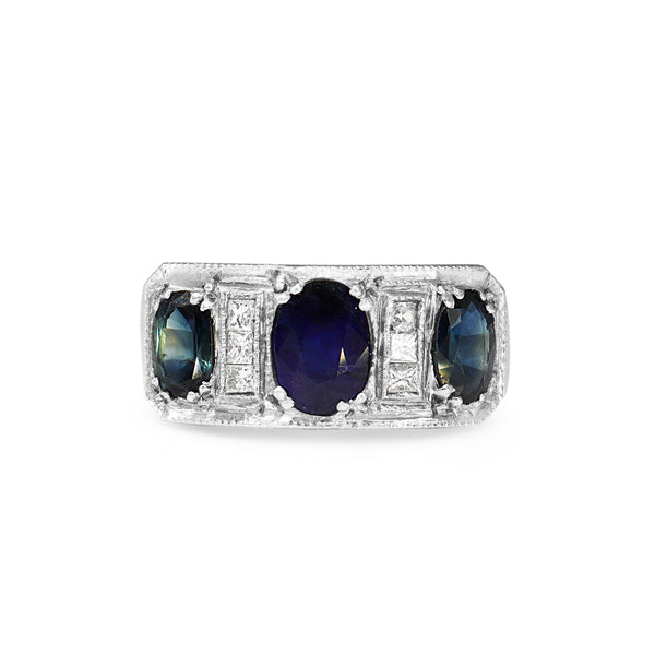 Platinum and 18ct White Gold 3 Stone Sapphire and Diamond Ring