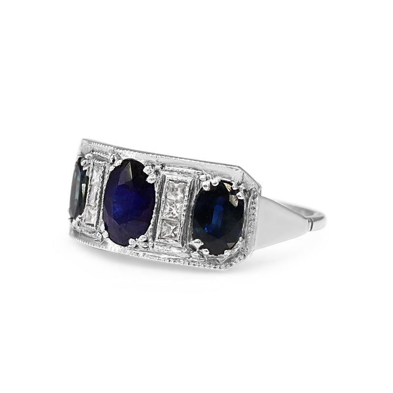 Platinum and 18ct White Gold 3 Stone Sapphire and Diamond Ring