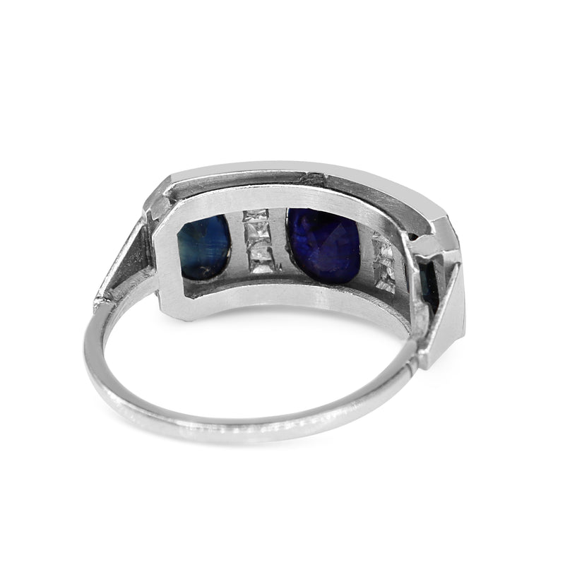 Platinum and 18ct White Gold 3 Stone Sapphire and Diamond Ring