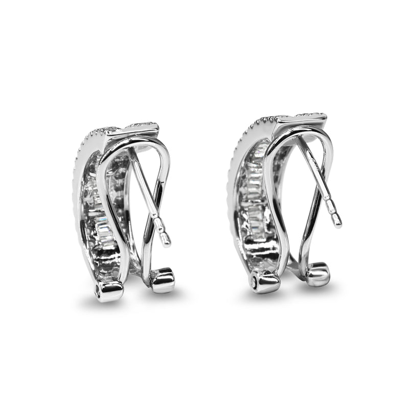 10ct White Gold Baguette and Brilliant Cut Half Hoop Diamond Earrings