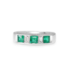Platinum Emerald and Diamond 5 Stone Ring