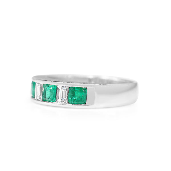 Platinum Emerald and Diamond 5 Stone Ring