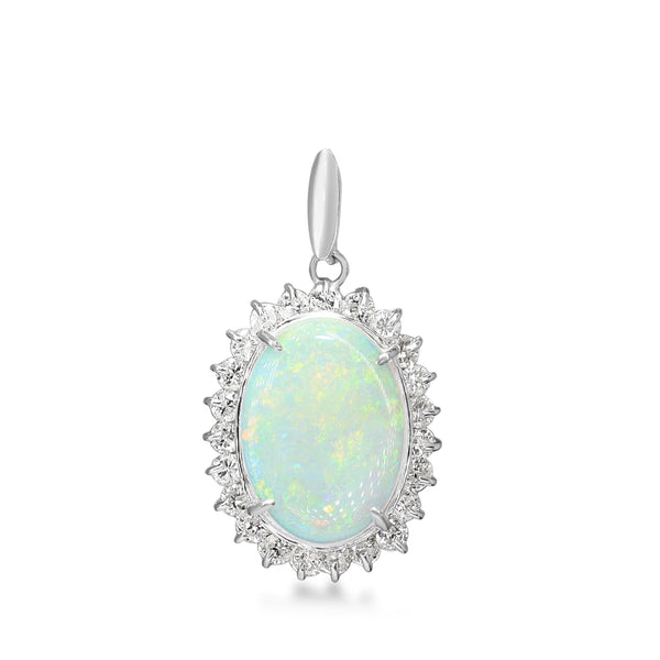 Platinum Opal and Diamond Vintage Halo Pendant