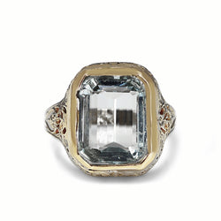 14ct Yellow and White Gold Vintage Aquamarine Ring