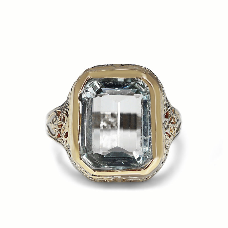 14ct Yellow and White Gold Vintage Aquamarine Ring