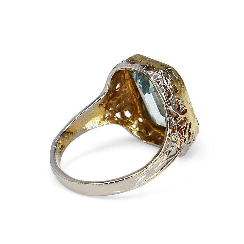 14ct Yellow and White Gold Vintage Aquamarine Ring