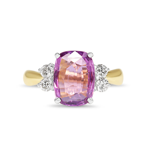 18ct Yellow and White Gold Pink Sapphire and Diamond Ring