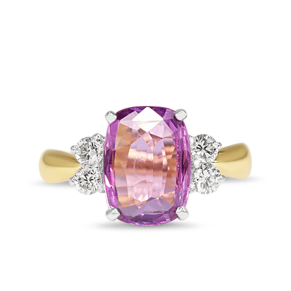 18ct Yellow and White Gold Pink Sapphire and Diamond Ring