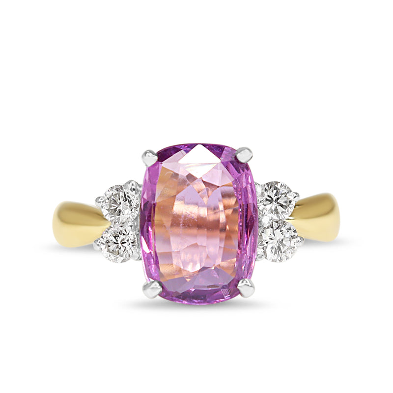 18ct Yellow and White Gold Pink Sapphire and Diamond Ring