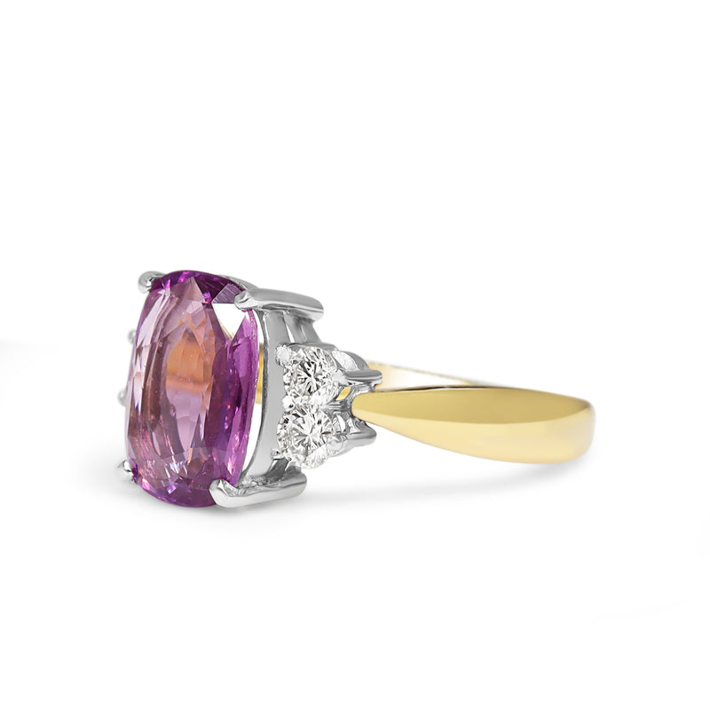 18ct Yellow and White Gold Pink Sapphire and Diamond Ring